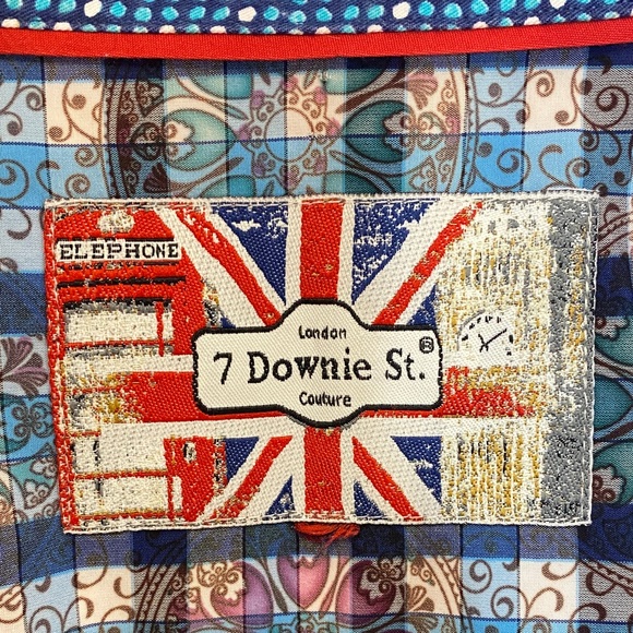 7 Downie St London Couture 2X XXL Blue Plaid Short Sleeve Shirt - Picture 6 of 15